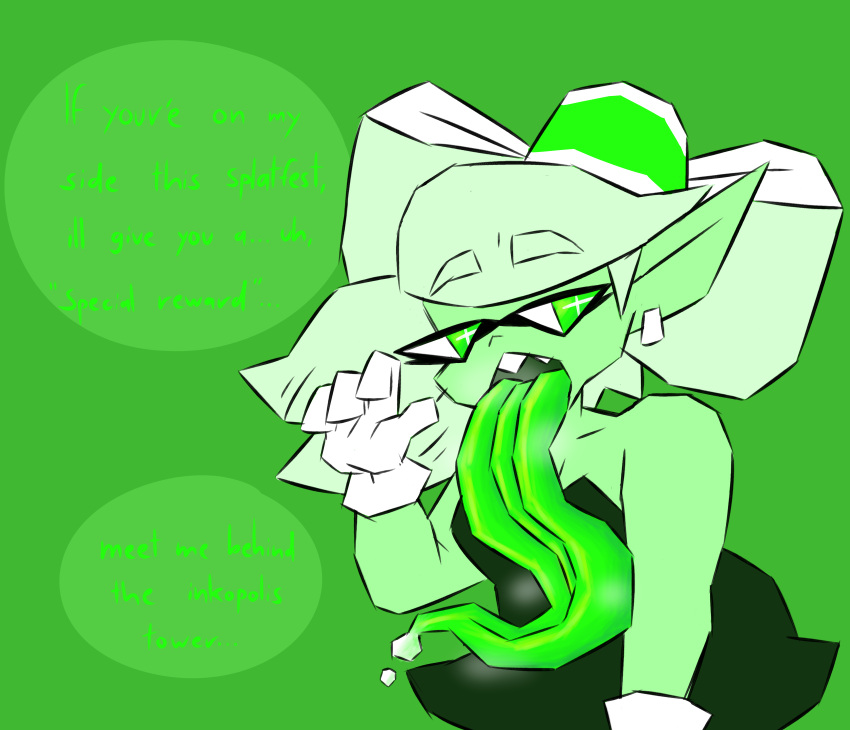 green_background green_eyes green_skin jerk_off_motion large_tongue long_tongue marie_(splatoon) nintendo sleepyslut splatoon tongue tongue_out