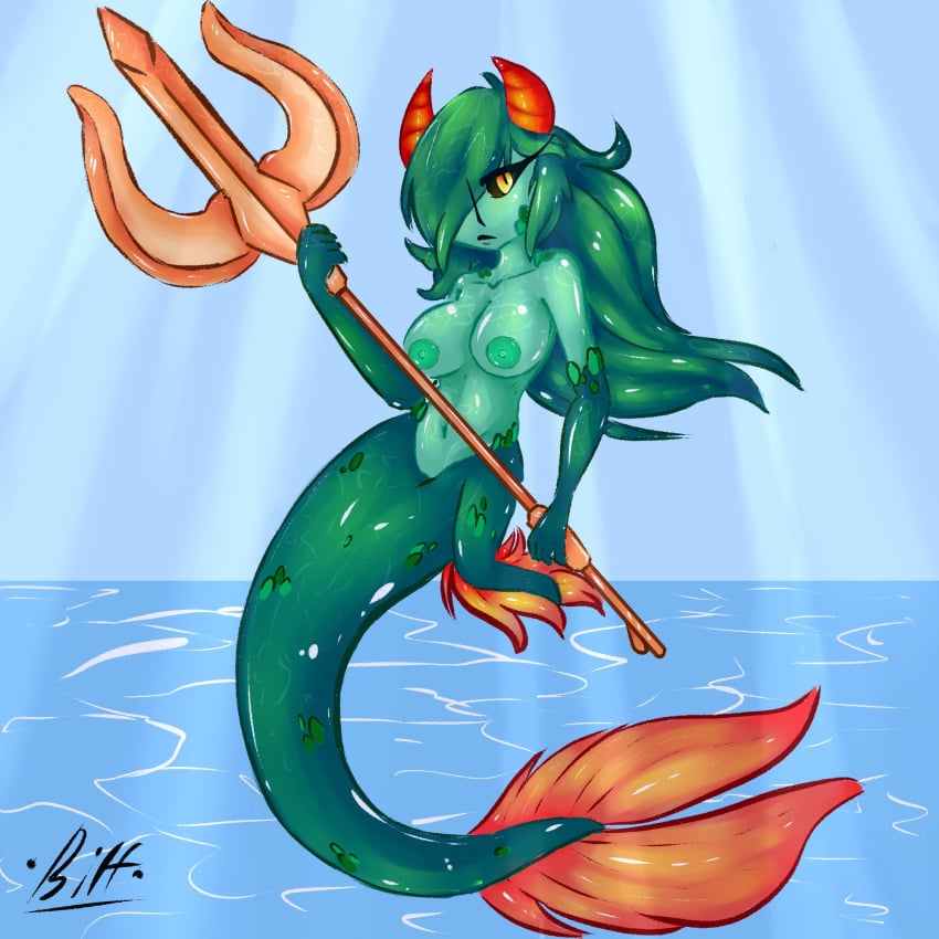 bihhi calamity_mod green_scales mermaid monster_girl siren_(calamity_mod) terraria trident