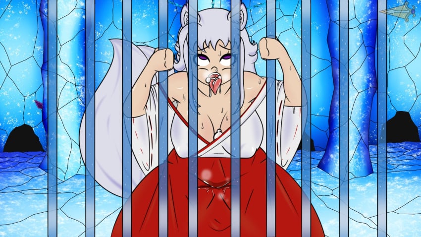 after_deepthroat after_fellatio after_oral clothing cum eclipsedworks fox_girl jail kitsune nikita oral prisoner purple_eyes shattered_lands tagme throat vaginal_juices vastaya white_hair