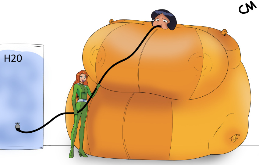 alex_(totally_spies) big_belly big_breasts blown_up blueberry choccymalk female forced_inflation full_body_inflation hose_in_mouth hose_inflation huge_breasts inflated inflation latina liquid_inflation nipples_visible_through_clothing sam_(totally_spies) spherical_inflation sunken_limbs totally_spies transformation water water_inflation