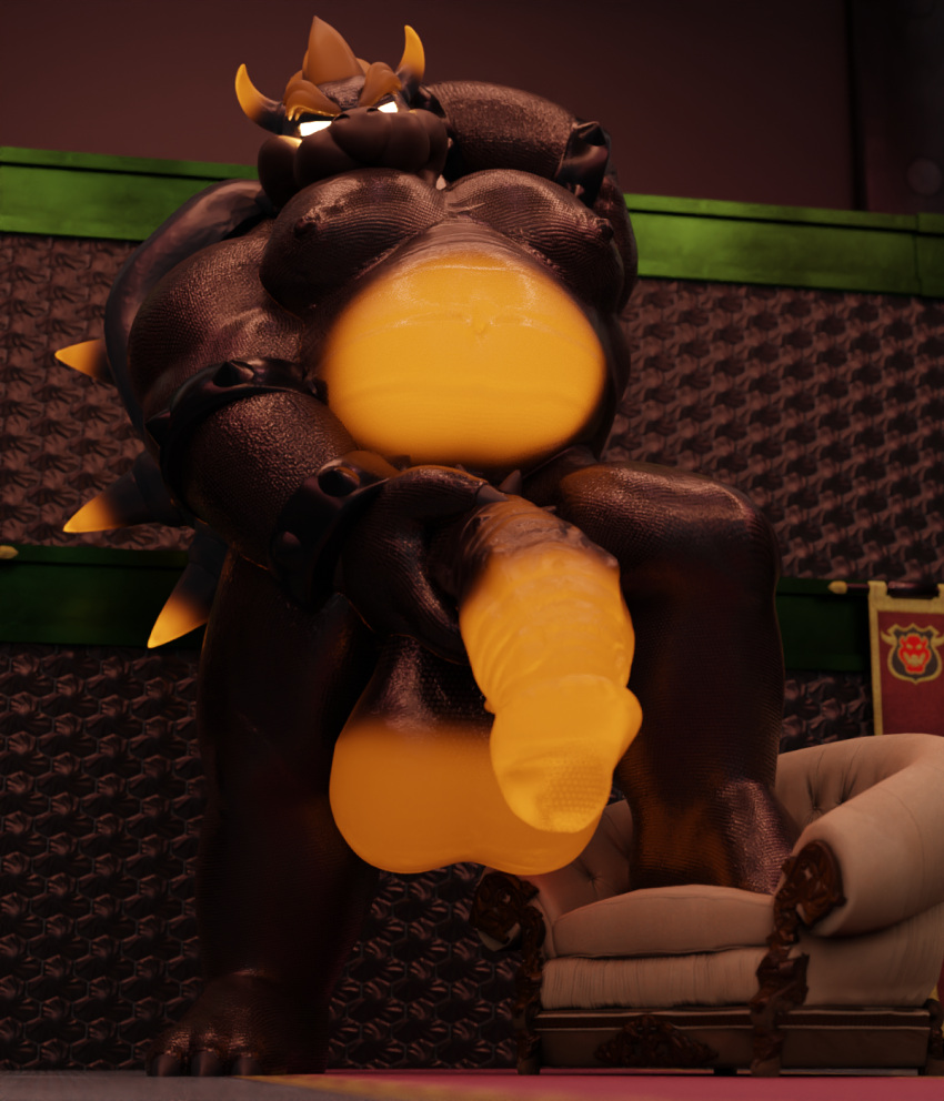 3d balls big_balls big_penis bodily_fluids bowser bowser's_fury cum fury_bowser genital_fluids genitals hand_behind_head hi_res huge_balls huge_cock koopa male male_focus male_only mario_(series) musclegut muscular muscular_male nintendo overweight overweight_male penis scalie slightly_chubby solo super_mario_3d_world thick_penis toastii video_games