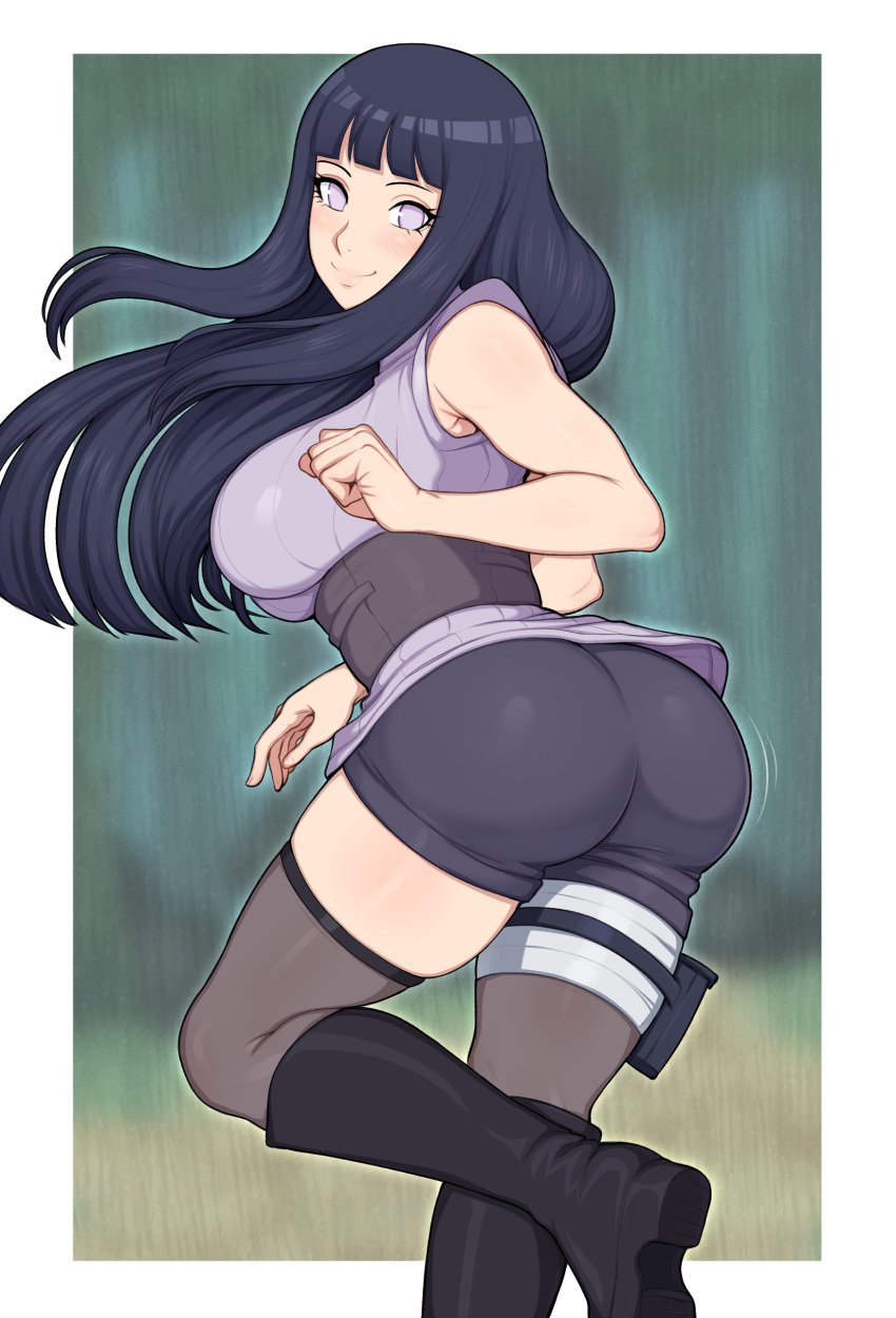 1girls afrobull ass big_ass big_breasts blush boots boruto:_naruto_next_generations breasts bubble_butt clothed curvaceous curvy_figure dark_blue_hair female female_only high_resolution hyuuga_hinata large_breasts long_hair milf naruto naruto_(series) naruto_shippuden no_pupils pose shorts smile standing thick_ass thick_thighs thighs tight_shorts