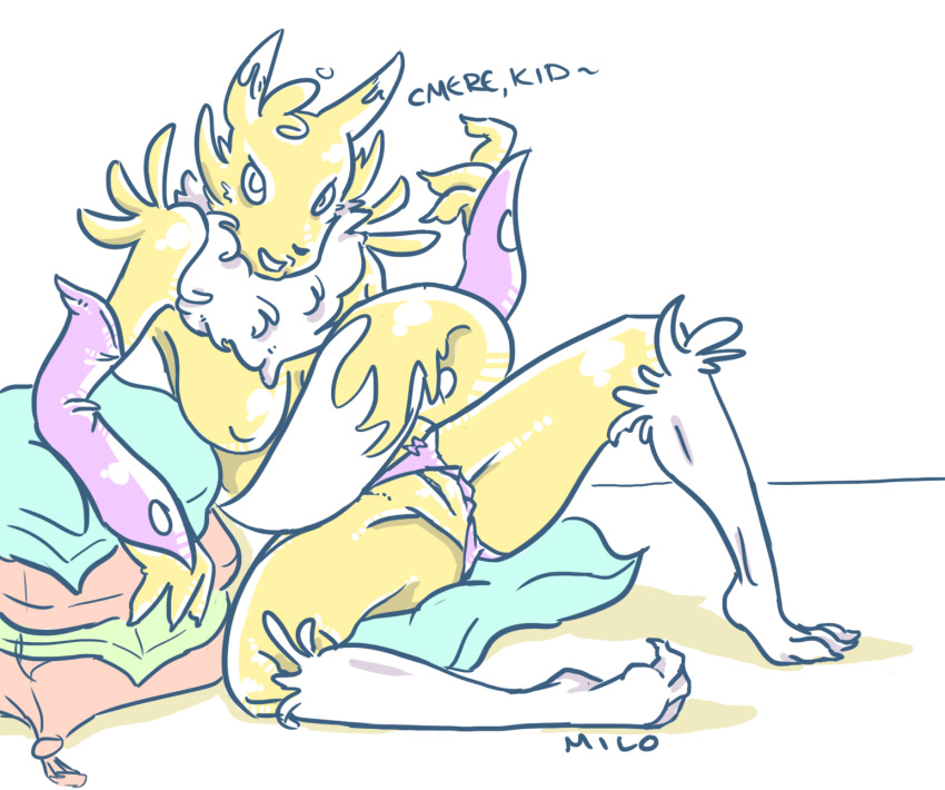 anthro clothes color digimon female female_only front_view fur furry milo renamon sitting solo tagme topless vulva