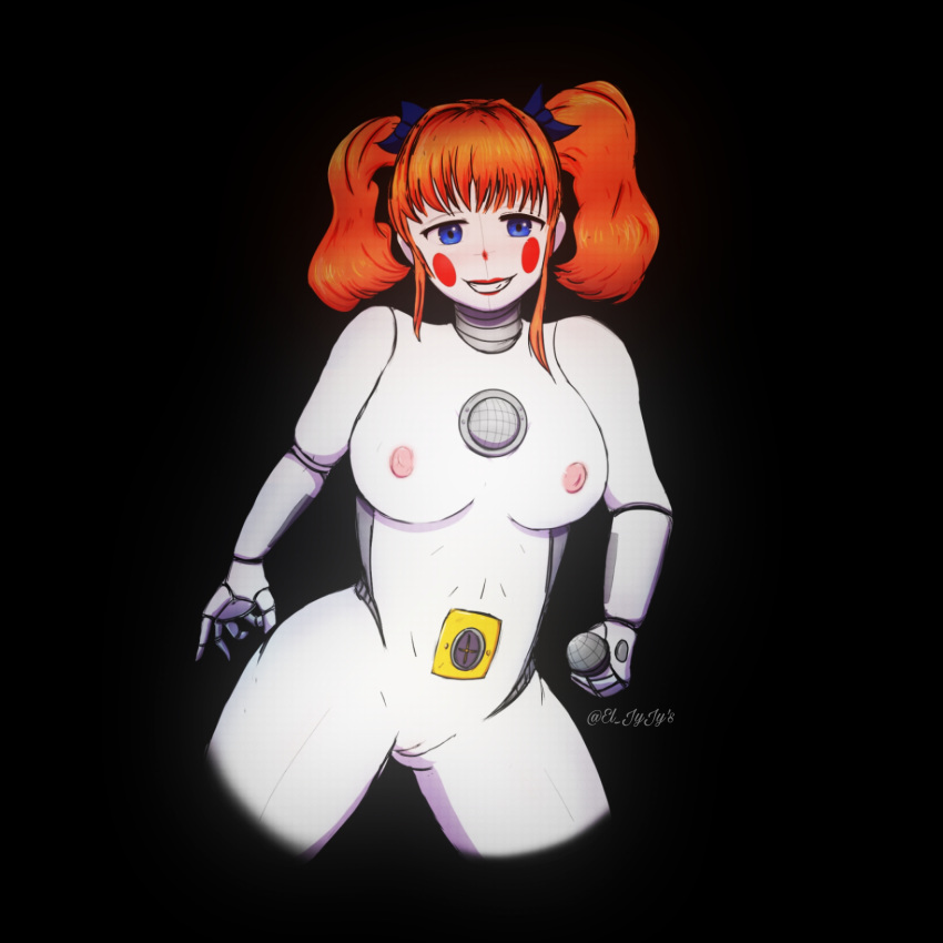 animatronic anthro baby_(fnafsl) bad_anatomy blue_eyes bow circus_baby circus_baby_(fnaf) female five_nights_at_freddy's five_nights_at_freddy's:_sister_location ls nude nude_female orange_hair robot scottgames sister_location small_arms smiling solo thick_thighs thunderthighs