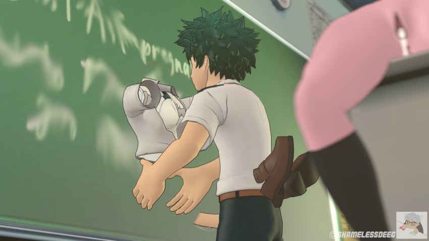 1boy 2girls 3d cum_in_pussy grabbing_ass green_hair hagakure_tooru_(invisible) invisible_girl izuku_midoriya large_penis loafers long_penis medium_breasts mina_ashido my_hero_academia penis pink_skin school_uniform shamelessdeeg shoes stand_and_carry_position standing_sex stockings thighhighs tooru_hagakure tooru_hagakure_(invisible) u.a._school_uniform vaginal_penetration