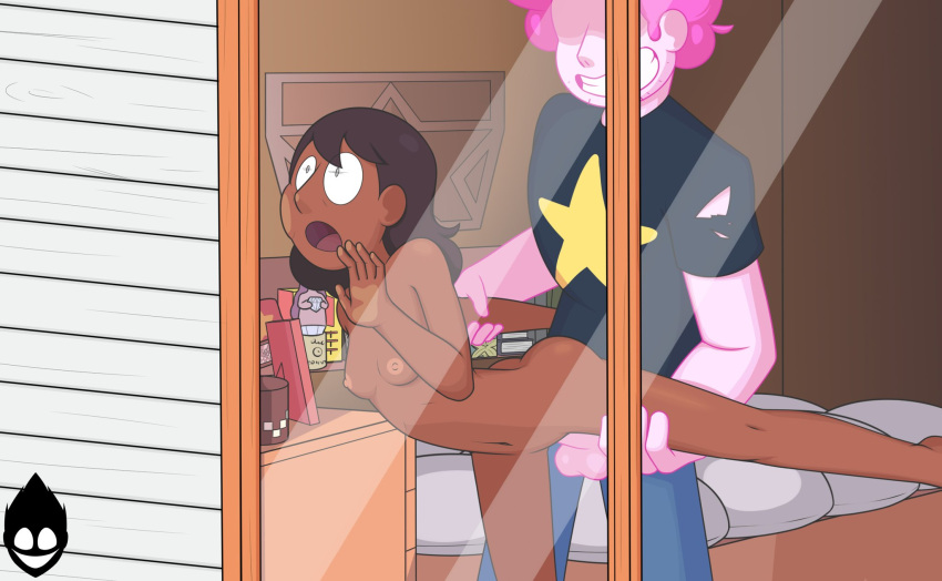 1boy1girl 1girls against_door against_glass cartoon_network connie_maheswaran dark-skinned_female dark_hair fenix31_(artist) indian locked_knees naked nude penetration pink_nipples pink_steven sex steven_quartz_universe steven_universe steven_universe_future straight_hair window_glare