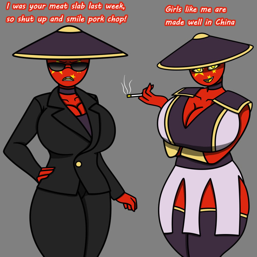 big_breasts china china_(countryhumans) chinese_clothes chinese_dress chinese_flag countryhumans countryhumans_girl ech0chamber english_text female red_skin