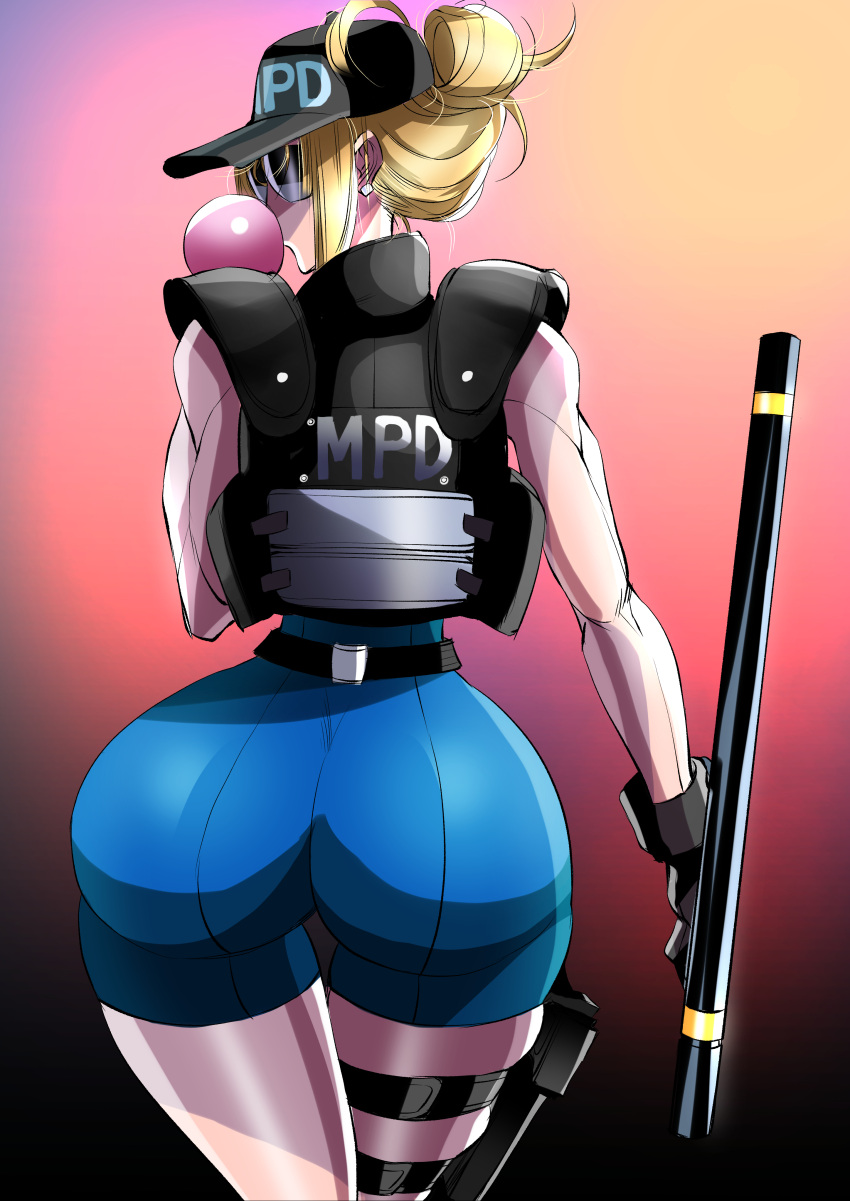 1girls ass baton blonde_hair blue_eyes breasts bubble_ass bubble_butt busty capcom chanleefat dat_ass fat_ass final_fight final_fight_3 hips hourglass_figure legs light-skinned_female light_skin lips long_hair lucia_morgan nightstick police police_uniform policewoman pose shiny_skin sideboob street_fighter sunglasses thighs tight_clothing tinted_eyewear voluptuous wide_hips