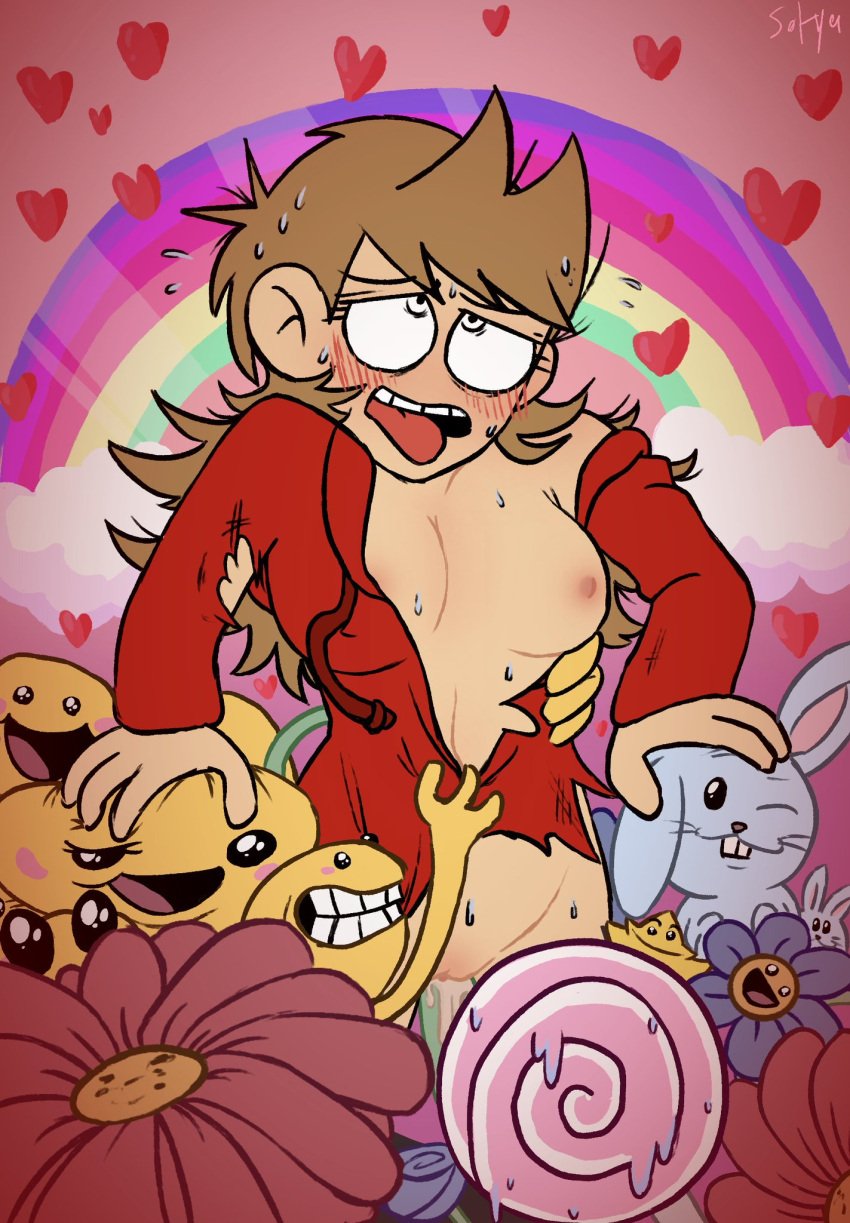 1girls ahe_gao blush breasts eddsworld ellsworld female_only flowers girl hearts open_mouth penetration plant_penis rabbit rainbow sweat tongue_out tori_(eddsworld) vagina vaginal_penetration