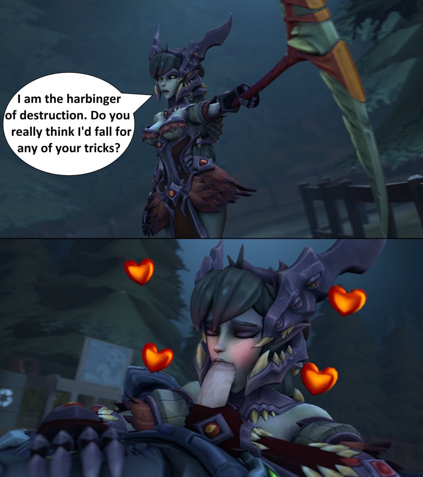 1girls 3d androxus_(paladins) beyondthemaze blowjob blush comic fellatio happy heart instant_loss_2koma night oral paladins penis pleasure_face sfm smile source_filmmaker vora_(paladins) weapon