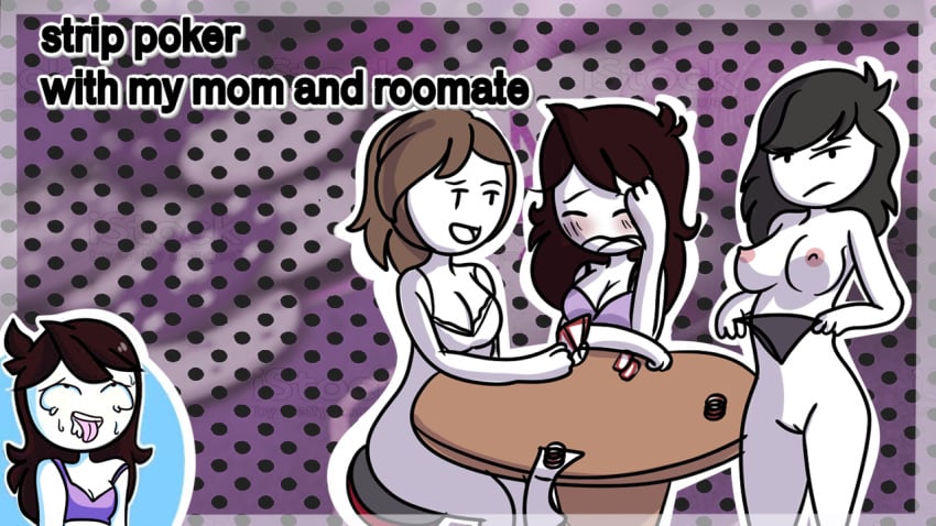 big_breasts bottomless bra casual clothing embarrassed female human jaiden jaiden_animations jaidenanimations jaidens_mom mad milf mother_and_daughter pale_skin panties panties_aside poker poker_cards poker_chip sitting_on_chair somebodyendme18 strip_poker thumbnail youtube youtuber yuri