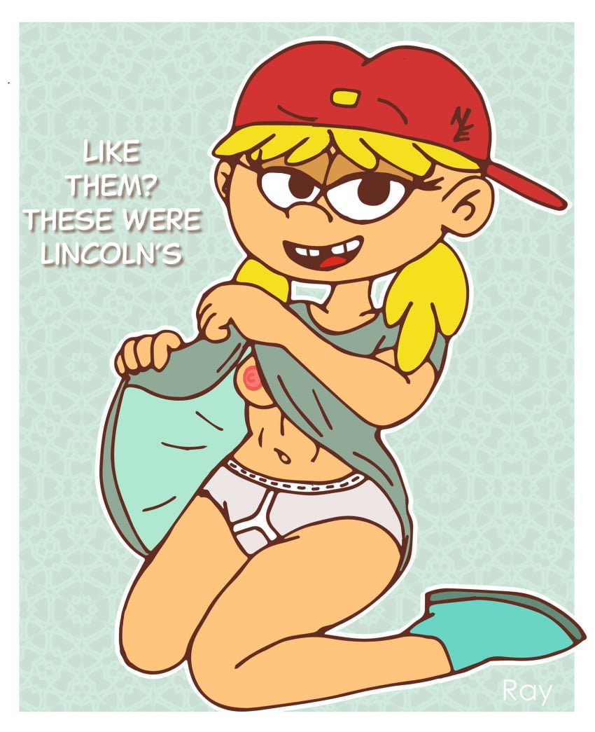 1girls aged_up backwards_baseball_cap baseball_cap blonde_hair breasts dialogue dress dress_lift female female_only hat lana_loud lifting_clothing lifting_skirt nipples older panties rayryan rayryan90 solo straight_hair the_loud_house thick_thighs thighs twintails