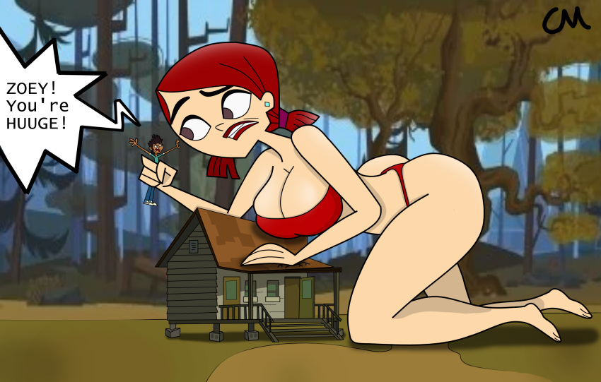 50_foot_woman big_ass big_breasts choccymalk curvaceous curvy female female_focus giant giantess hourglass hourglass_figure human male mike_(tdi) teenager thick_thighs thong total_drama:_revenge_of_the_island total_drama_island wide_hips zoey_(tdi)