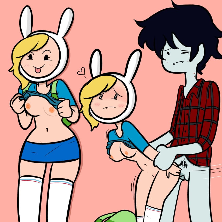 1boy 1girls adventure_time alwer backpack bag black_hair blonde_hair fionna_the_human_girl human marshall_lee sex tagme vampire