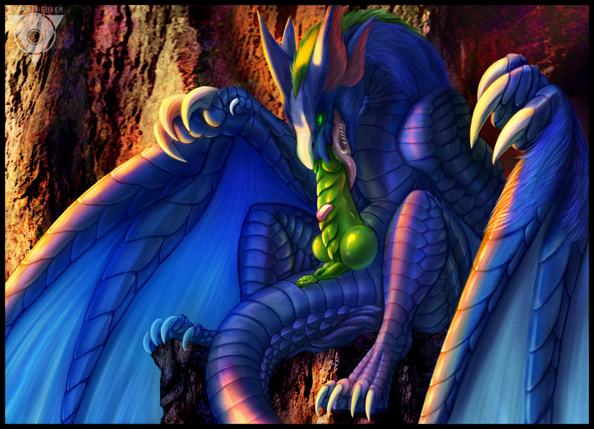 2020 capcom digital_media_(artwork) feral flying_wyvern glacierdragoon green_hair hair hi_res knot male membrane_(anatomy) membranous_wings monster_hunter nargacuga open_mouth oral solo teeth tongue video_games wings