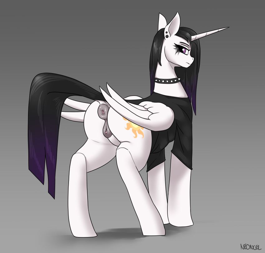 absurd_res alicorn anus ass collar equid female feral friendship_is_magic genitals goth hasbro hi_res horn looking_back mammal my_little_pony neoncel princess_celestia_(mlp) pussy solo spiked_collar spikes wings