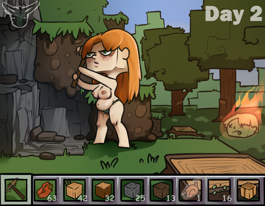 1girls 2d absurd_res alex_(minecraft) breasts casual cube_head digital_drawing_(artwork) digital_media_(artwork) english_text female games green_eyes human lustart21 minecraft nature nude orange_hair pale_skin panties red_hair redhead solo solo_female solo_focus square_body stomach stomach_sperm survival