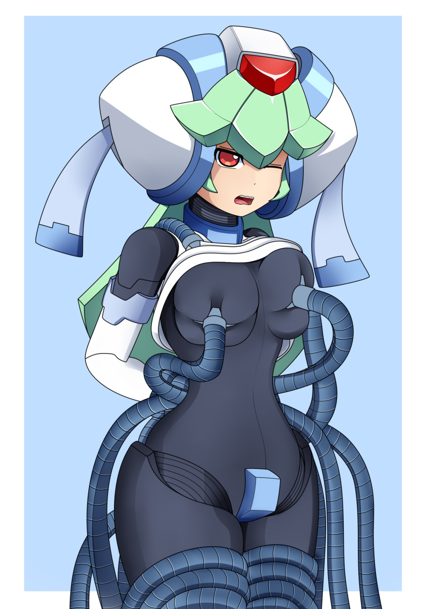 1girls android armor breast_grab breasts capcom female forced helmet lluanhyperzero medium_breasts mega_man mega_man_zx open_mouth pandora_(mega_man) power_armor red_eyes rockman rockman_zx solo tentacle tentacle_grab tentacle_sucking_breasts