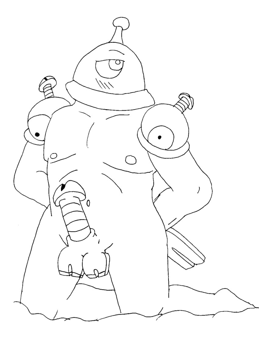 anthro anthrofied erection front_view kneeling magnezone male male_only monochrome nude penis pokemon pokemon_dppt screw solo