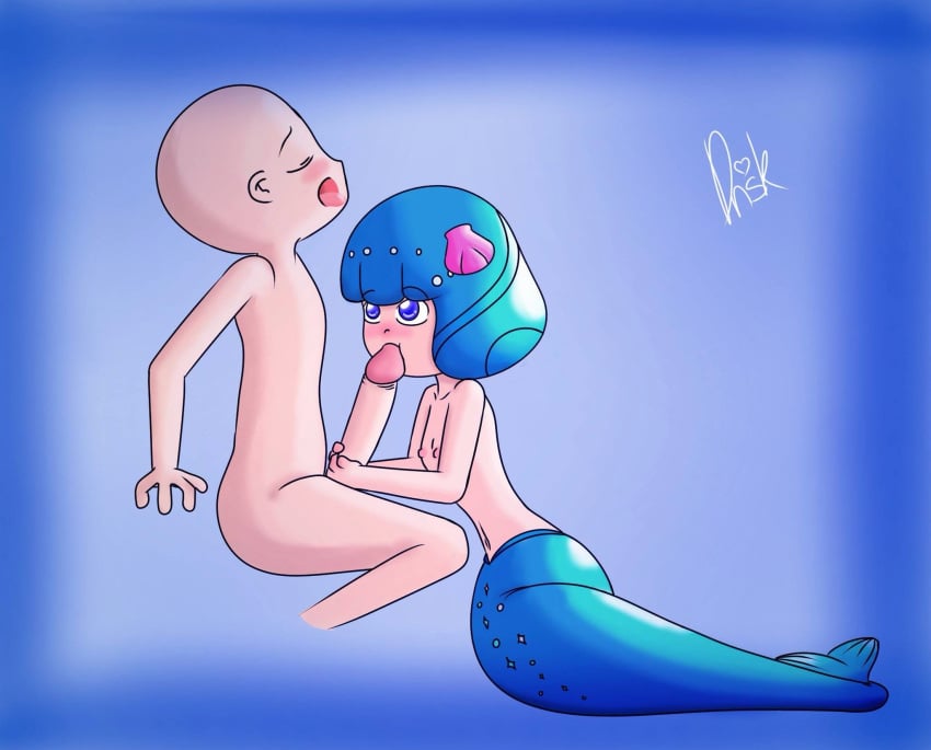 bada_(underfity) blonde_hair blue_eyes fellatio human male mermaid penis shell underfity