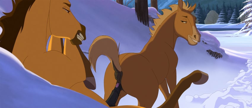 2020 anus brown_body brown_fur detailed_background dreamworks duo equid equine erection female female_penetrated feral feral_on_feral forest fur genitals half-closed_eyes hi_res horse looking_at_another male male_penetrating male_penetrating_female mammal narrowed_eyes penetration penis plant pussy raised_tail sex snow spirit:_stallion_of_the_cimarron spirit_(character) straight tree vaginal_penetration winter young zica