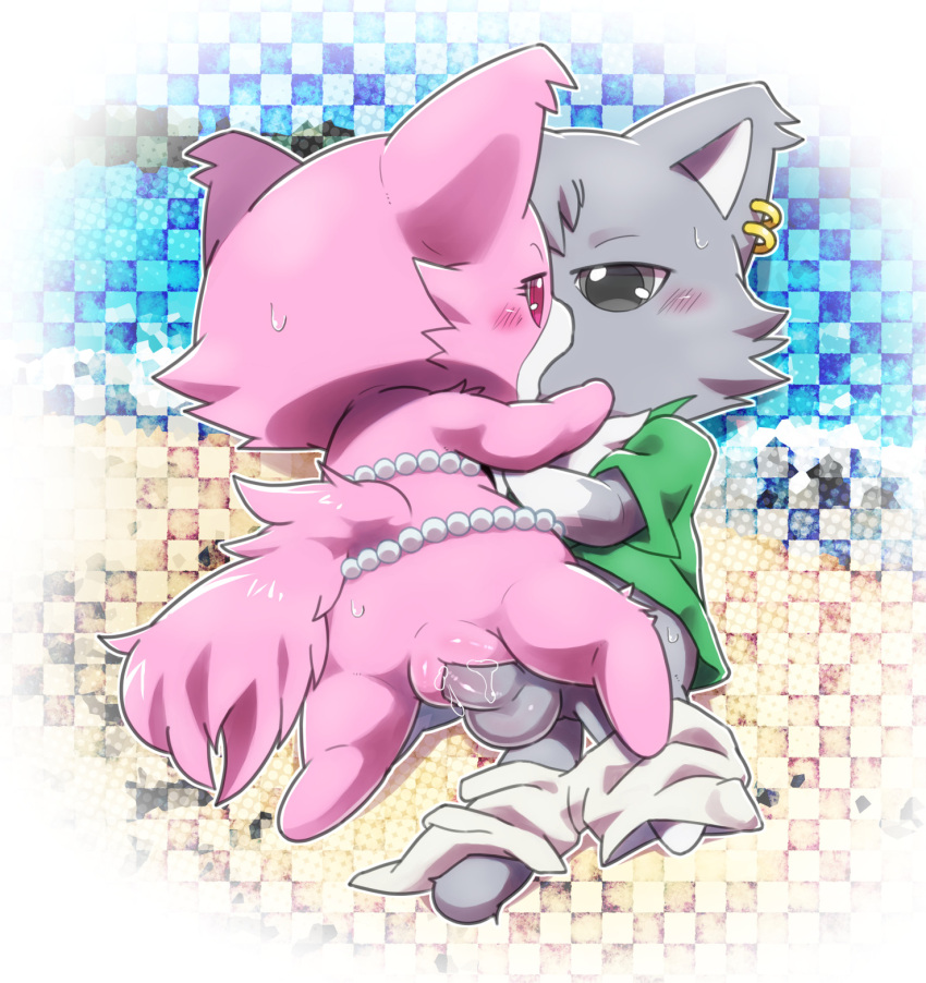 anthro balls beach bikini blush bodily_fluids bottomwear chibi clothed clothing dian_(jewelpet) domestic_cat duo ear_piercing erection felid feline felis female female_penetrated fluffy fluffy_tail fur furry furry_only garnet_(jewelpet) gem genital_fluids genitals grey_body grey_eyes hi_res jewelpet kissing maine_coon making_out male male/female male_penetrating male_penetrating_female mammal ofuro open_clothing open_shirt open_topwear pants pearl_(gem) penetration penis persian_cat piercing pink_body pink_eyes pussy pussy_juice sanrio seaside sex shirt straight swimwear tail topwear vaginal_penetration