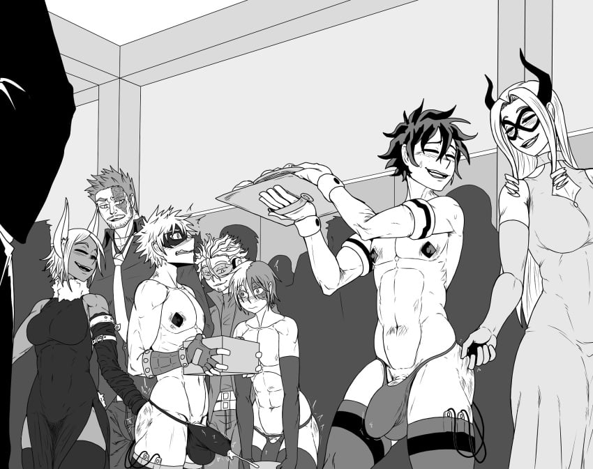 5boys amputee bulge closed_eyes clothed clothed_female clothed_female_nude_male cumming endeavor_(my_hero_academia) enji_todoroki evening_gown female fingering greyscale hawks_(my_hero_academia) izuku_midoriya katsuki_bakugou keigo_takami kiahl lobsterkiahl male mask miruko mount_lady my_hero_academia naked naked_male nipple_pasties nipple_pinch nude nude_male party pinching_ass public_use rumi_usagiyama self_upload sex_toy shouto_todoroki size_difference spiky_hair vibrator vibrator_in_ass vibrator_in_thighhighs yuu_takeyama