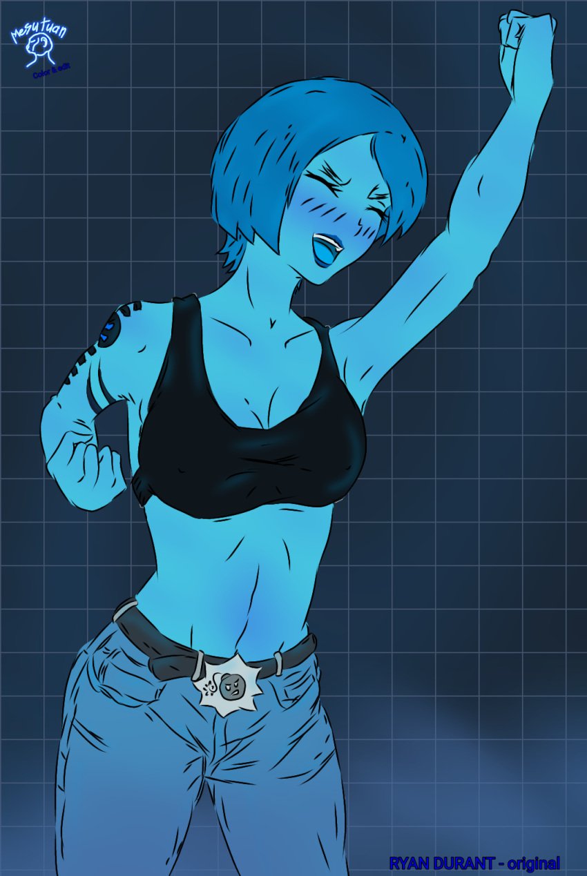 blue_eyes blue_hair blue_skin female_only mesutuan netricsa nettie ryan_durant serious_sam