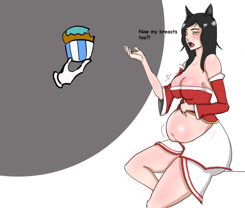 ahri big_belly big_breasts bloated_belly breast_expansion eating fox_ears inflation league_of_legends lewinog weight_gain