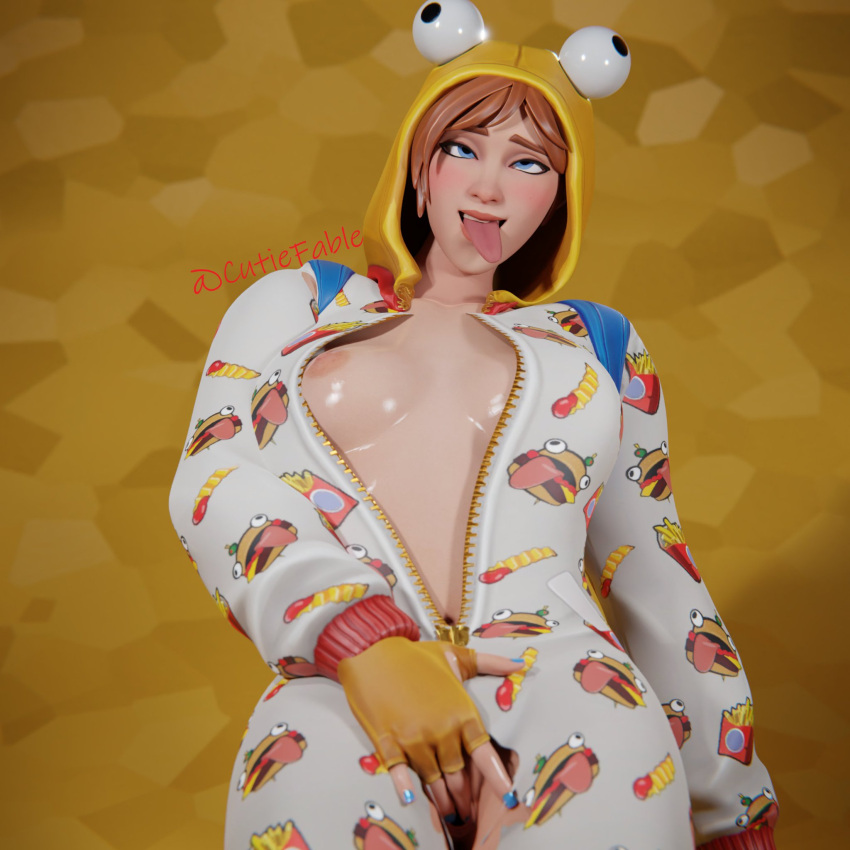 1girls 3d ahe_gao breasts crossed_eyes cutiefable fingering fortnite hooded onesie onesie_(fortnite) pussy tagme