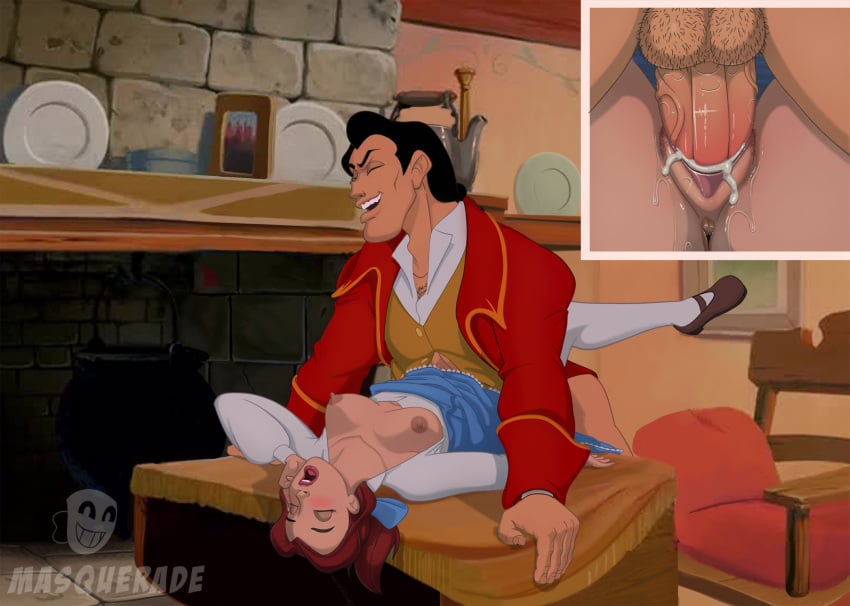 beauty_and_the_beast belle clothed_sex cum_in_pussy disney disney_princess disney_villains gaston masquerade_(artist) nipples pussy vaginal_penetration vaginal_sex