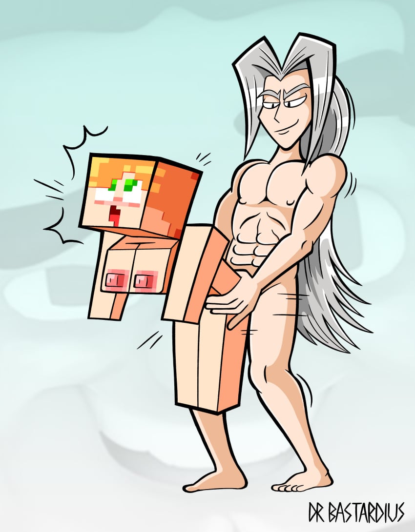 1boy 1girls 2021 ahe_gao alex_(minecraft) blocks crossover cube_head cubic_body cubic_breasts digital_media_(artwork) drbastardius eastern_and_western_character female final_fantasy final_fantasy_vii grotesque_steve hi_res male microsoft minecraft mojang sephiroth square_body square_enix square_head stand_and_carry_position standing_sex steve_(minecraft) super_smash_bros. super_smash_bros._ultimate tagme