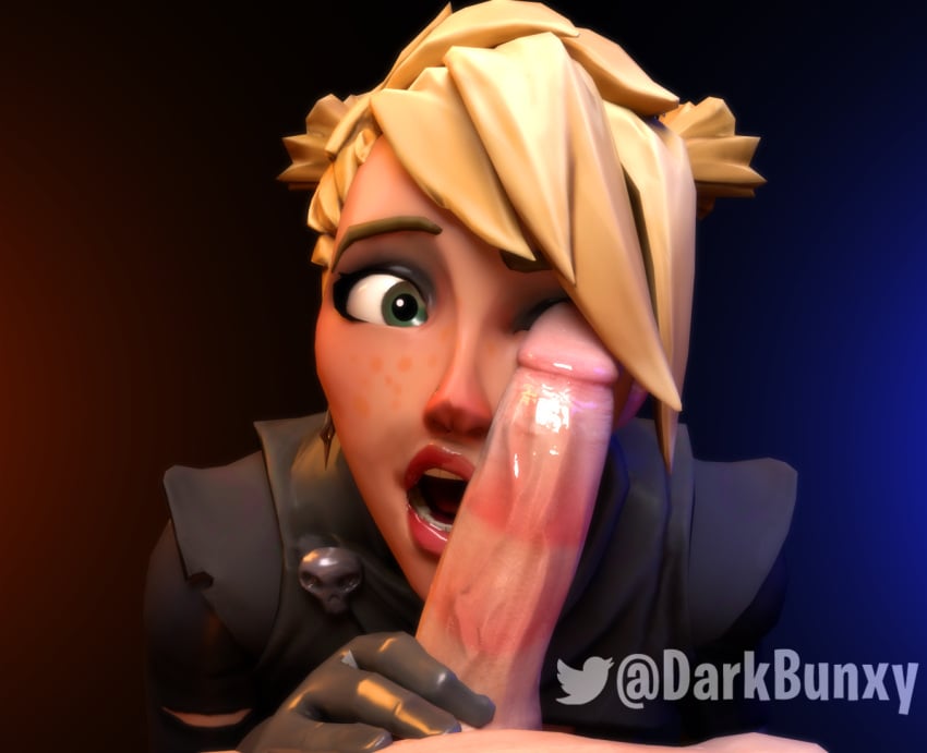 1girls 3d big_penis blonde_hair darkbunxy deepthroat_mark eye_contact female fortnite fortnite:_save_the_world freckles green_eyes kneeling light_skin lipstick lipstick_mark lipstick_on_penis looking_at_penis looking_at_viewer oral pale-skinned_female pale-skinned_male pale_skin penis_on_face pov red_lipstick saliva sarah_(fortnite) short_hair sulbas3d tagme unseen_male_face