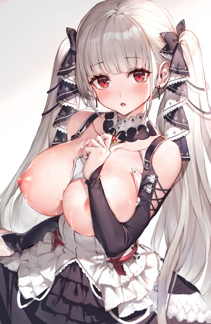 1girls azur_lane breast_hold breasts cum cum_on_breasts female female_only formidable_(azur_lane) gothic_lolita lolita_fashion nipples no_bra oyu_(sijimisizimi) solo