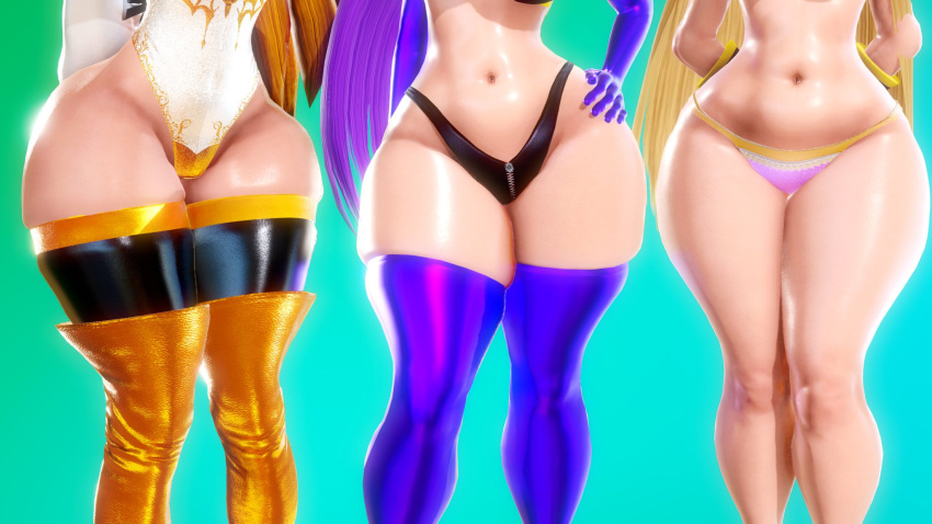 3d a_link_between_worlds belly_button bikini_bottom blonde_hair bottom_heavy bottom_view breath_of_the_wild elbow_gloves females females_only honey_select hylian leotard navel nintendo panties prevence princess_hilda princess_zelda purple_hair the_legend_of_zelda thick_thighs thighhighs thin_waist thong wide_hips zelda_(a_link_between_worlds) zelda_(breath_of_the_wild)