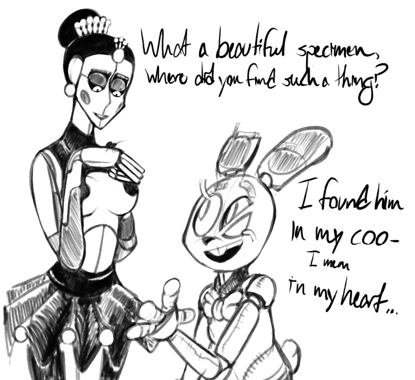 2d 2d_(artwork) animatronic ballerina ballora ballora_(fnafsl) bowtie breasts broken bug eyebrows female five_nights_at_freddy's five_nights_at_freddy's:_sister_location five_nights_at_freddy's_3 five_nights_at_freddy's_4 fnaf ghostverse lucifer_(artist) male nipples_covered no_color possessed purple_guy_(fnaf) rabbit robot rotten scottgames sister_location skirt spring_bonnie spring_bonnie_(fnaf) springtrap springtrap_(fnaf) text ultimate_custom_night white_background william_afton wires withered