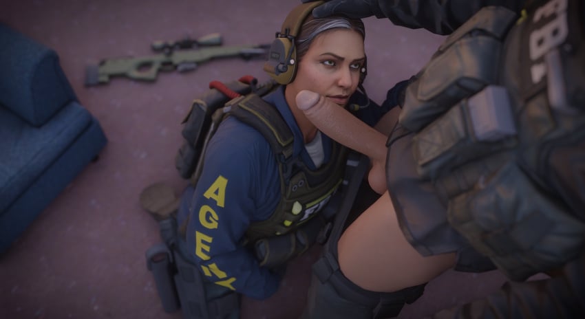 1boy 1girls 3d agent_ava big_penis clothed_female clothed_male counter-strike:_global_offensive counter-strike_(series) female gloves gun hand_on_head imminent_oral kneeling looking_back looking_up male on_ground pants_down penis plop_20 tactical_gear tagme valve weapon