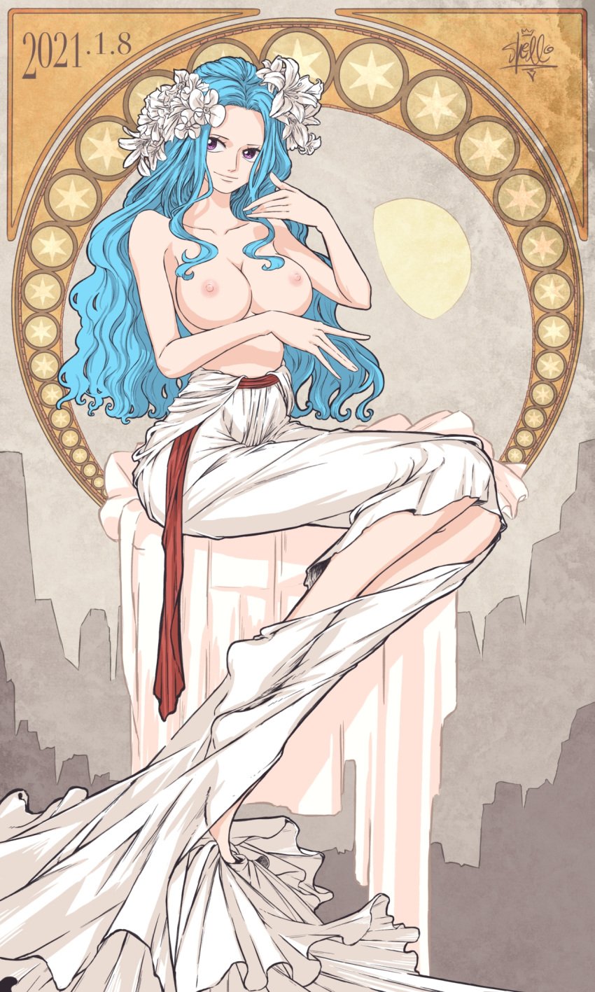 blue_hair breasts female female_only nefertari_vivi nude one_piece shellmaru