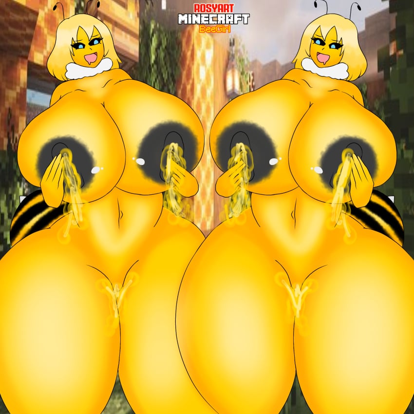 ass ass_bigger_than_head bee_(minecraft) bee_girl blue_eyes breast_grab breast_milk breasts_bigger_than_head cute dumptruck_ass female female_only grabbing_own_breast honey huge_ass huge_breasts huge_nipples hyper_ass hyper_breasts minecraft minecraft_mob nude rosyart teasing thick_ass thick_breasts yellow_body yellow_hair yellow_skin