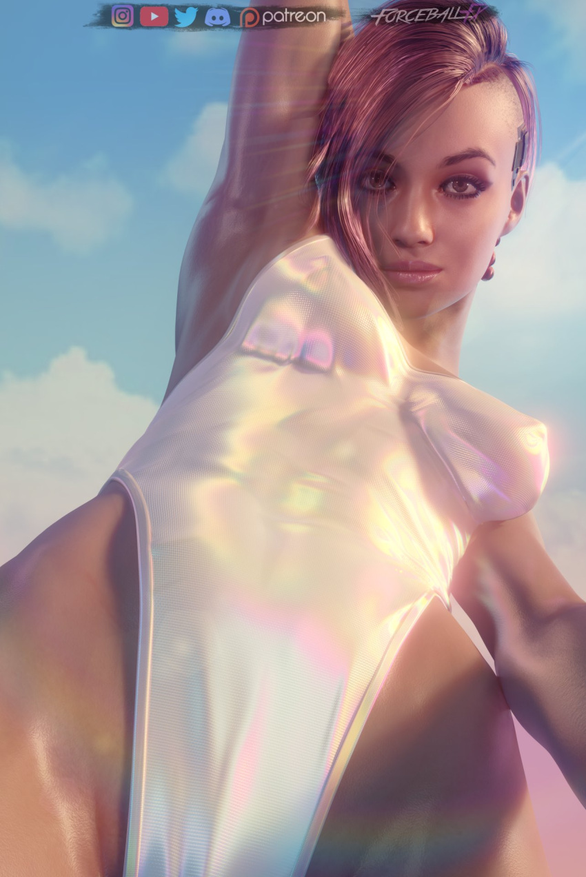 1girls 3d areolae big_breasts blender breasts cd_projekt_red cyberpunk_2077 female female_only forceballfx judy_alvarez large_breasts looking_at_viewer nipples solo