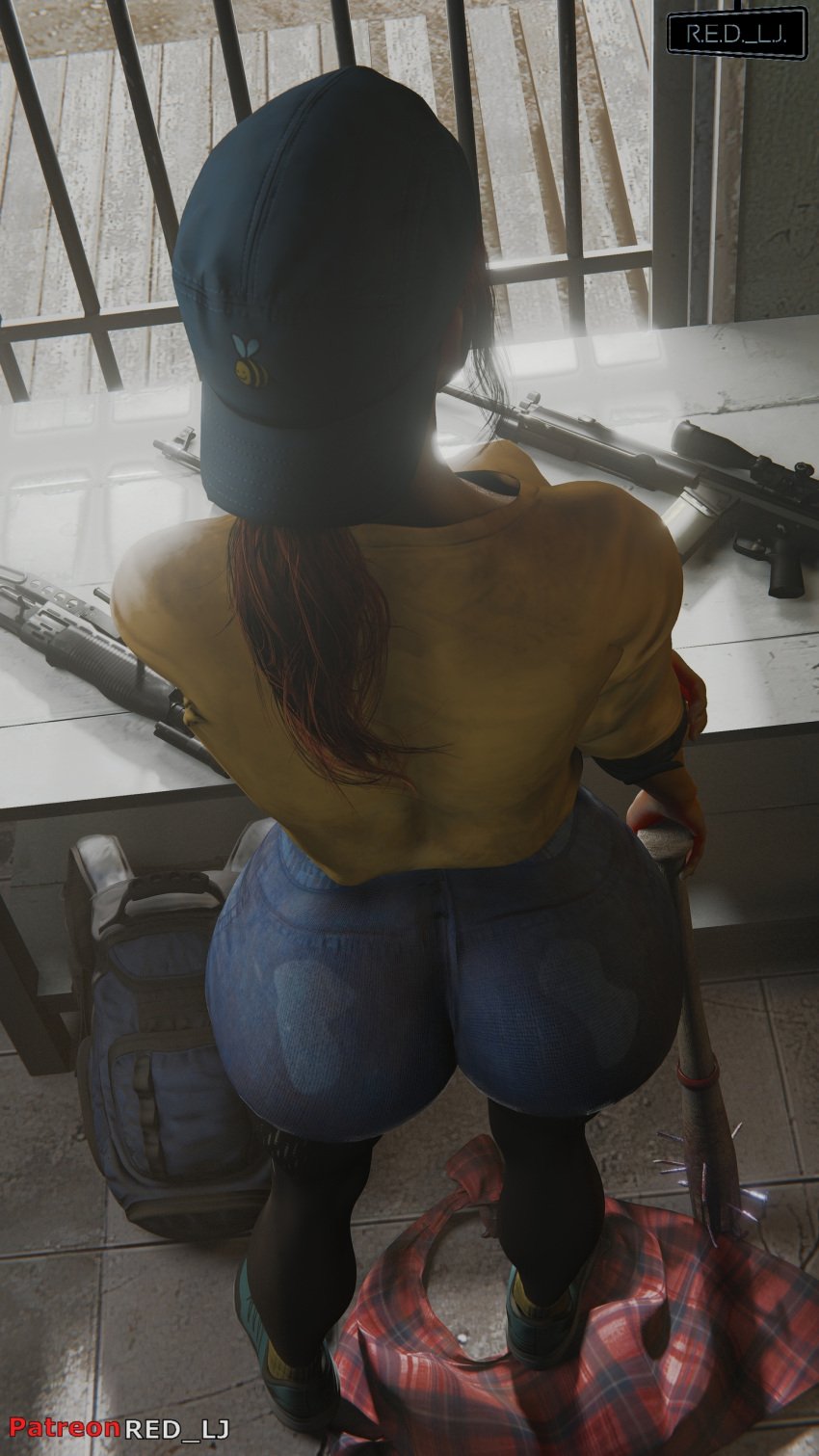 1girls 3d arms back_4_blood backsack baseball_bat blender_(software) cap female holly_(back_4_blood) holly_forrester pawg red_hair red_lj tied_hair