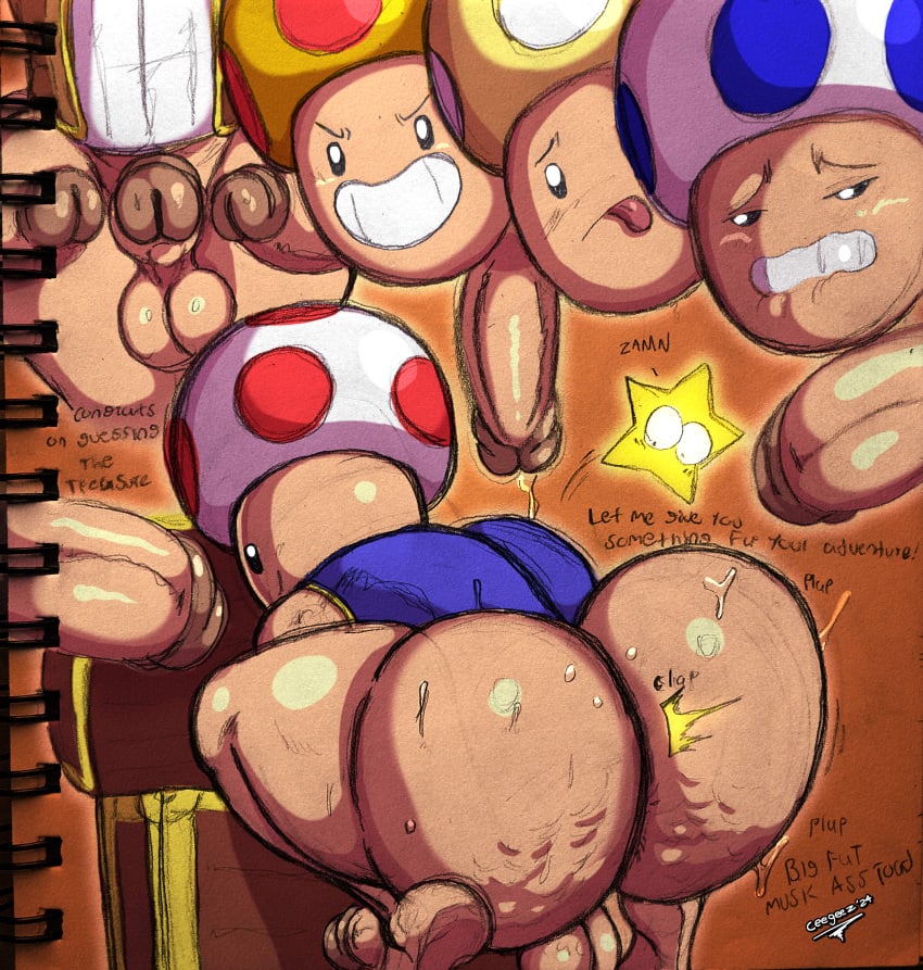 4boys ass ass_clapping backsack balls big_ass big_butt biting_lip bottomless butt ceegee fat_ass fat_butt fuckboy gay huge_ass huge_butt male male_only mario_(series) nintendo oblivious penis super_mario_bros. super_star_(mario) sweat sweating sweaty_butt text thick_ass thick_butt toad_(mario) tongue tongue_out