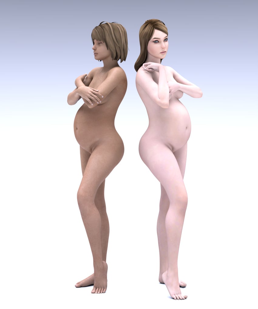 2girls 3d 
 brown_hair daz_studio female female_only green_eyes huge_belly life_is_strange max_caulfield modeling multiple_girls multiple_pregnancies nude photoshoot pregnant pregnant_belly rachel_amber ready_to_pop short_hair