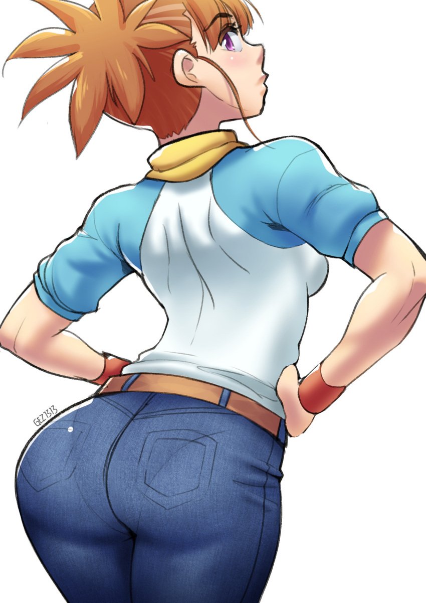 1girls breasts digimon gez1313 hands_on_hips looking_back orange_hair panties_outline rika_nonaka solo_female