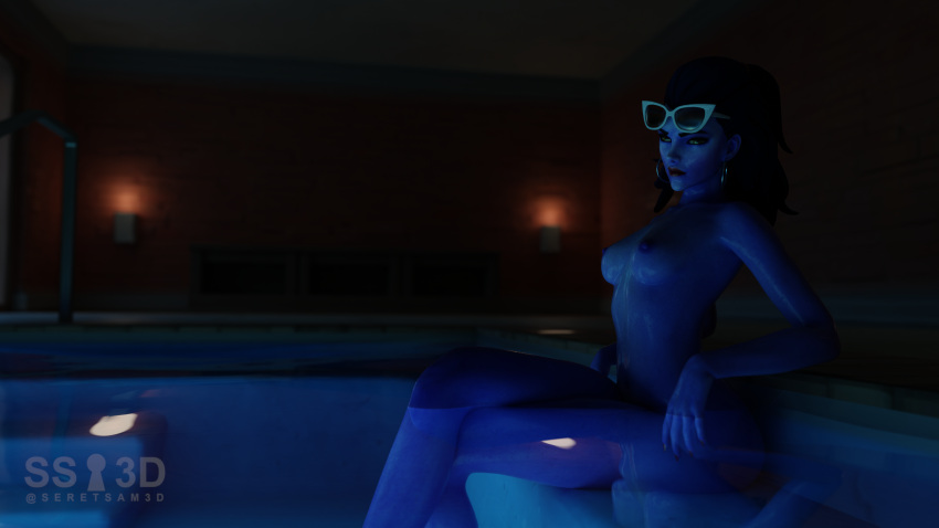 3d 3d_(artwork) blue_body hot_tub jacuzzi nude nude_female overwatch overwatch_2 pool wet wet_body widowmaker