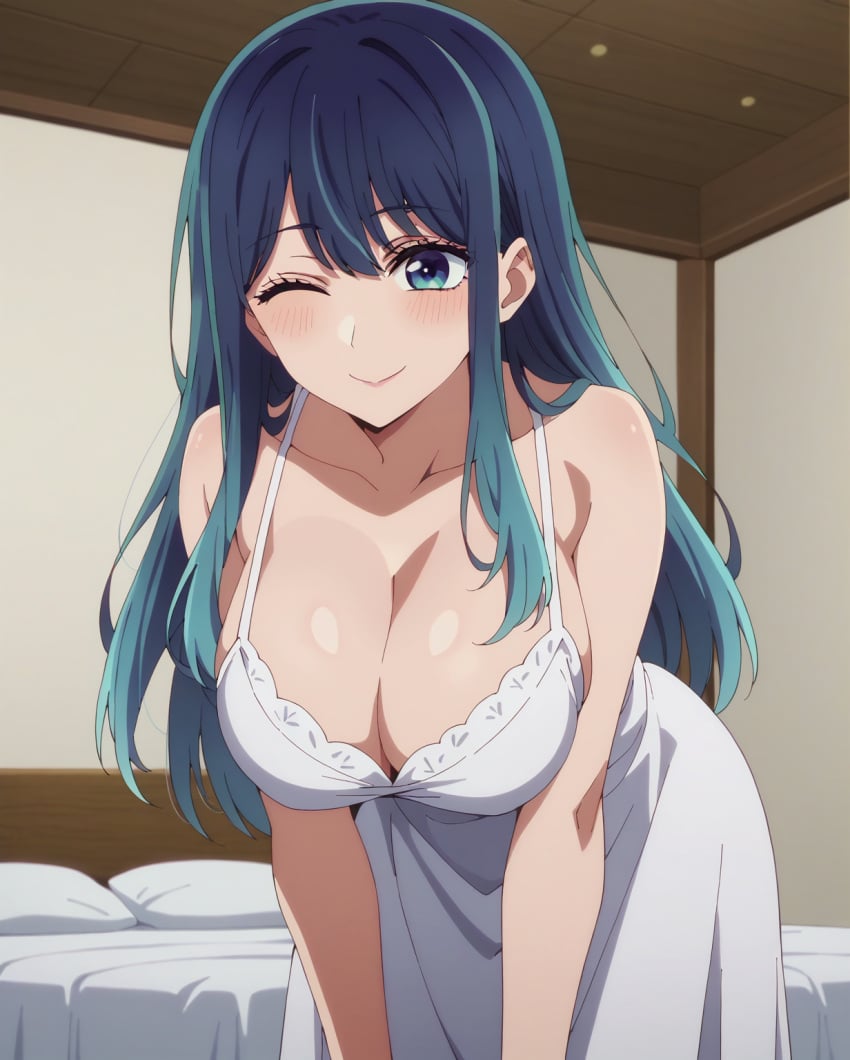 ai_generated big_breasts blue_hair kurokawa_akane lingerie oshi_no_ko pointy_chin shounen_jump+ subaruarm