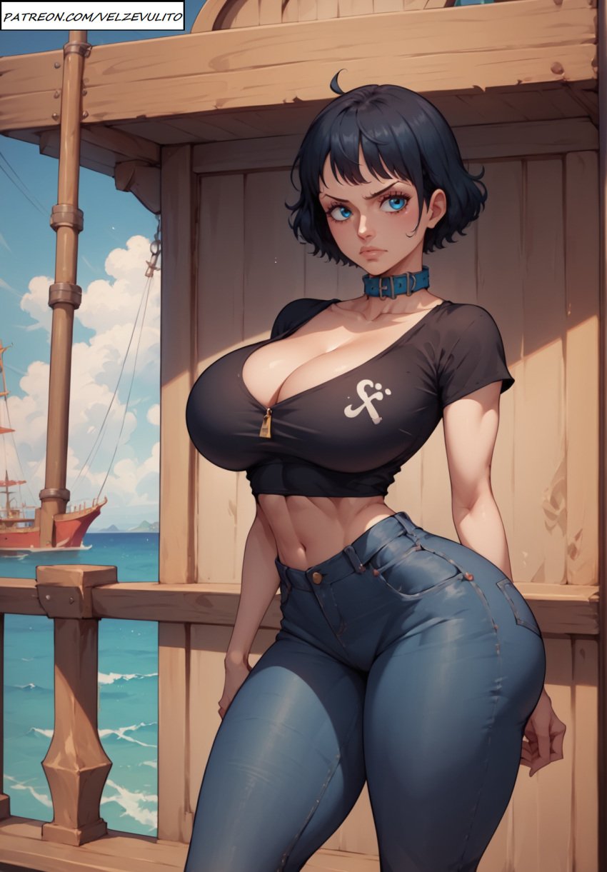 ai_generated big_ass big_breasts collar doll_(one_piece) hourglass_figure short_hair velzevulito