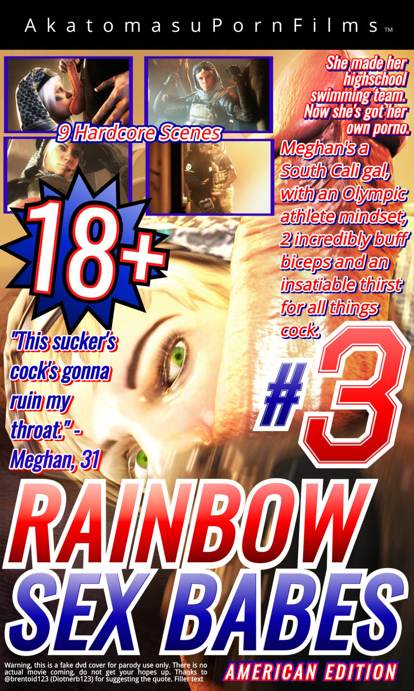 1girls 2boys 3d akatomasu ball_kissing biceps collage dvd_cover fake_cover handjob kissing_penis looking_at_camera looking_at_viewer military motion_blur multiple_boys oral penis rainbow_six rainbow_six_siege rook_(rainbow_six) source_filmmaker text tom_clancy valkyrie_(rainbow_six)