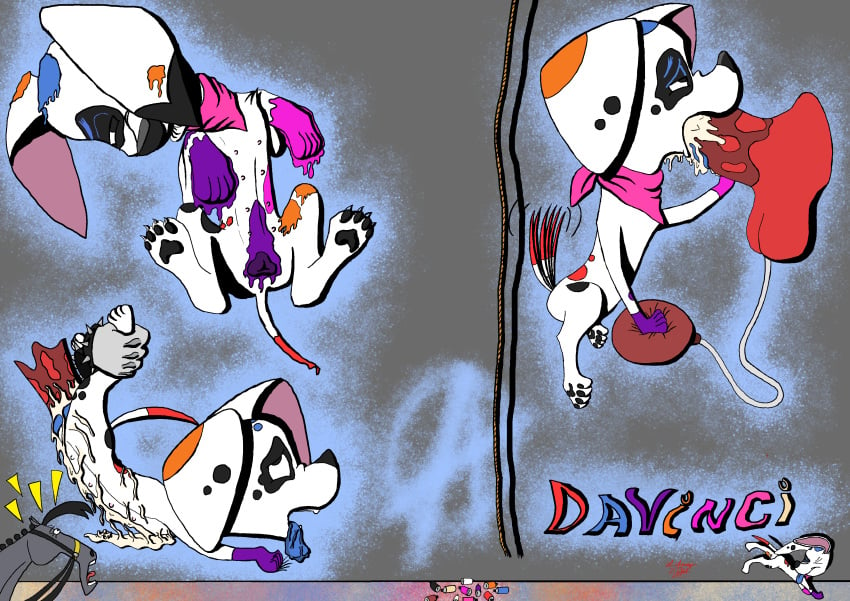 101_dalmatian_street 101_dalmatians absurd_res adult_toy ahegao animal_genitalia animal_pussy bandana bodily_fluids bodypaint canine_pussy cum cum_inside da_vinci_(101_dalmatians) disney female feral genital_fluids genitals hi_res kerchief looking_at_viewer paint pussy solo unknown_artist