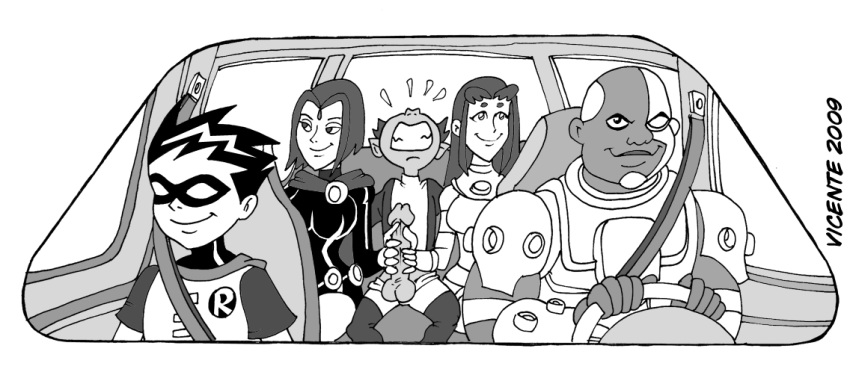 00s 2000s 2009 2girls 3boys alien_girl alien_humanoid artist_name backseat bald_man beast_boy cape car car_interior car_seat casual_handjob clenched_teeth cowboy_shot curvy_female cyborg cyborg_(dc) dark-skinned_male dc dc_comics dick_grayson domino_mask double_handjob driving erection female ffm_threesome forehead_jewel greyscale handjob head_back hetero hetero_sex heterosexual human koriand'r leotard long_hair male monochrome notice_lines parted_bangs penis penis_out pointy_ears rachel_roth raven_(dc) robin_(dc) robin_(dick_grayson) seatbelt short_hair simple_background sitting smile smirk spiked_hair starfire steering_wheel straight straight_hair straight_sex tamaranean teen_titans threesome uncensored upper_body vicente white_background